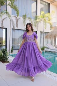 Wedding Wear Mal Chanderi Gown Dress