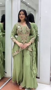 Wedding Wear Rangoli Silk Palazzo Dupatta Set