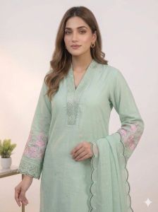 White Embroidered Mal Chanderi Suit Set