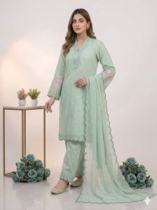 White Embroidered Mal Chanderi Suit Set