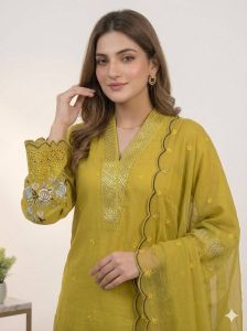 White Embroidered Mal Chanderi Suit Set