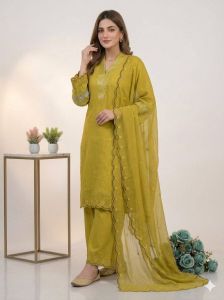 White Embroidered Mal Chanderi Suit Set