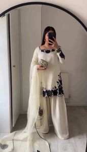 White Fendy Silk Party Suit Set