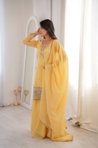 Yellow Embroidered Crunchy Silk Sharara Set