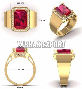 Mens Red Diamond Gold Ring