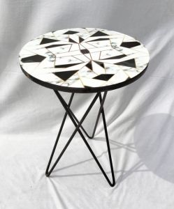 Marble Mosaic Top Round Accent Table