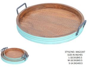 Round Wooden Tray Set