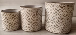 White Cylindrical Textured Metal Planter