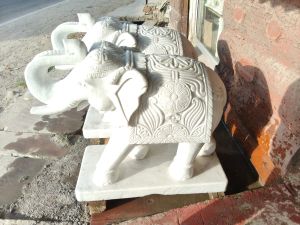 Velvet White Marble Elephant Statues