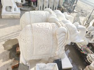 Velvet White Marble Elephant Statues