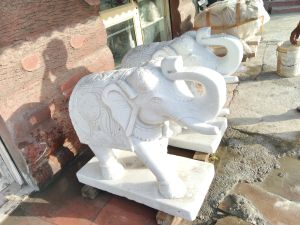 Velvet White Marble Elephant Statues