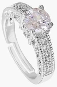 Crystal Silver Toned White Metal Ring
