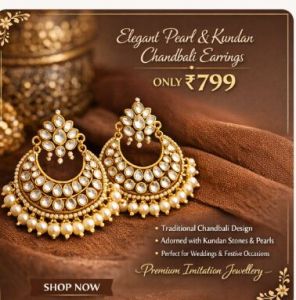 Elegant Pearl and Kundan Chandbali Earrings
