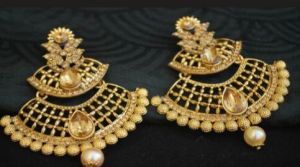 Elegant Pearl and Kundan Chandbali Earrings