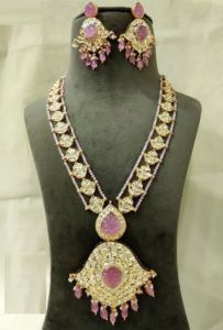 Gold Kundan Long Mala Necklace Set