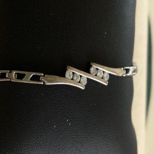925 Italian Sterling Silver Geometric Design White Cubic Zirconia Bracelet