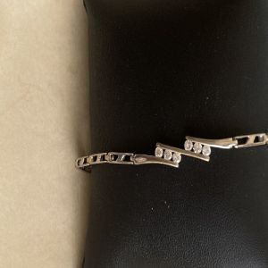 925 Italian Sterling Silver Geometric Design White Cubic Zirconia Bracelet
