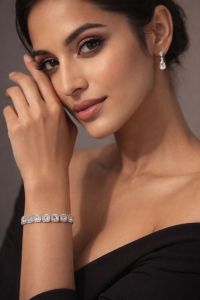 925 Italian Sterling Silver Imperial Halo Link Emerald Cut Diamond Bracelet