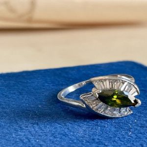 Emerald Empress Marquise Cut Sterling Silver Zirconia Diamond Ring