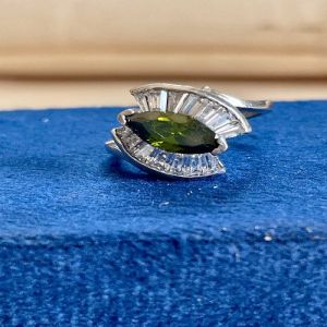 Emerald Empress Marquise Cut Sterling Silver Zirconia Diamond Ring
