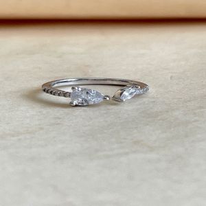 Eternal Duo Toi ET Moi 925 Sterling Silver Zirconia Diamond Ring