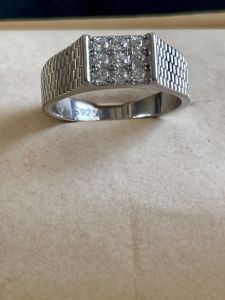Mens Imperial Grid Sterling Silver Diamond Ring