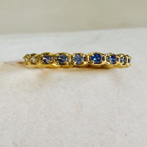 Ladies 1kt Gold Celeste Blue Sapphire Sparkle Diamond Ring