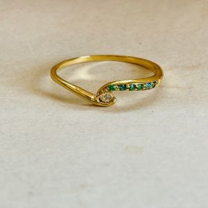 Ladies Emerald Tide 1Kt Gold Natural Diamond Emerald Accent Ring