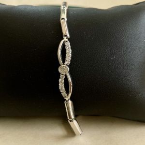 Ladies Italian Sterling Silver Infinity Knot Strand White Cubic Zirconia Bracelet