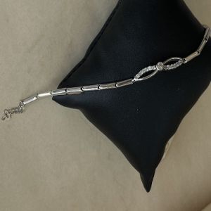 Ladies Italian Sterling Silver Infinity Knot Strand White Cubic Zirconia Bracelet