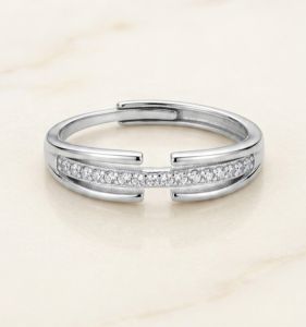 Ladies Linear Luxe Hallmarked Sterling Silver Zirconia Diamond Ring