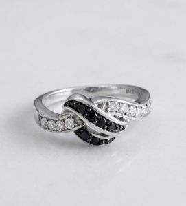 Ladies Midnight Wave 925 Italian Sterling Silver Zirconia Diamond Ring