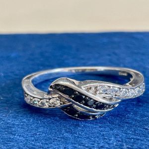 Ladies Midnight Wave 925 Italian Sterling Silver Zirconia Diamond Ring