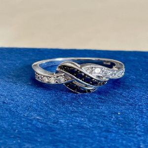 Ladies Midnight Wave 925 Italian Sterling Silver Zirconia Diamond Ring