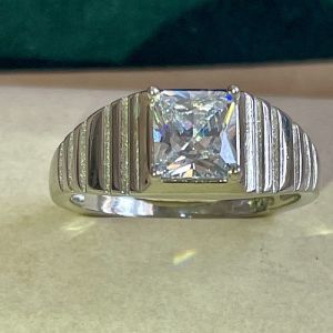 Mens Sovereign Square Sterling Silver Diamond Ring