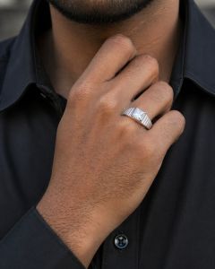 Mens Sovereign Square Sterling Silver Diamond Ring