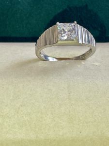 Mens Sovereign Square Sterling Silver Diamond Ring