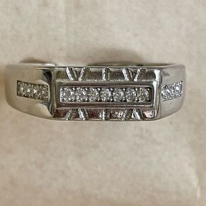 Mens Sterling Silver Geometric Channel Set Diamond Ring