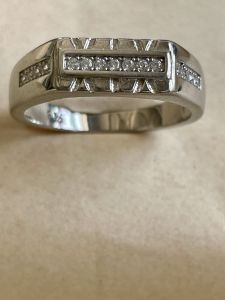Mens Sterling Silver Geometric Channel Set Diamond Ring