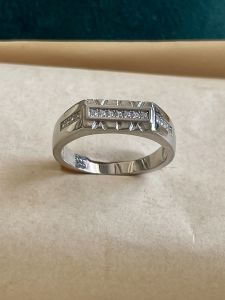 Mens Sterling Silver Geometric Channel Set Diamond Ring