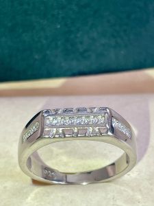 Mens Sterling Silver Geometric Channel Set Diamond Ring