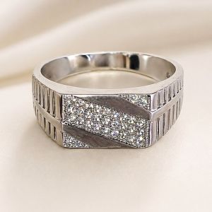 Mens Sterling Silver Ribbed Criss Cross Diamond Ring