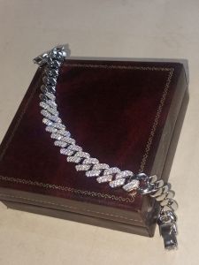 Mens Vatican Iced Cuban Sterling Silver Diamond Bracelet