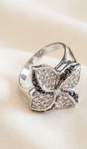 Noir Bloom Sterling Silver Zirconia Diamond Ring