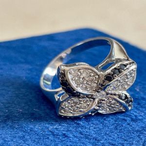 Noir Bloom Sterling Silver Zirconia Diamond Ring