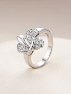 Silver Bow Knot 925 Italian Sterling Silver Zirconia Diamond Ring