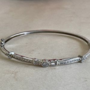 Sterling Silver Baguette Cut White Cubic Zirconia Bangle