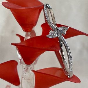 Sterling Silver Dual Pear Cut White Cubic Zirconia Bangle