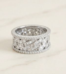 Venetian Lattice Sterling Silver Zirconia Diamond Band Ring