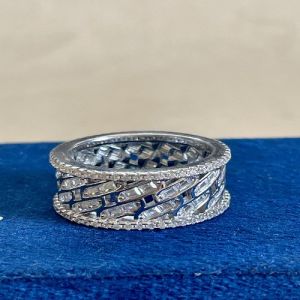 Venetian Lattice Sterling Silver Zirconia Diamond Band Ring